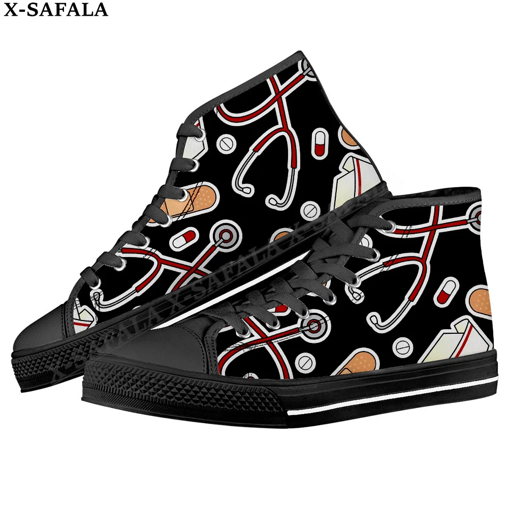 

Cartoon EMS EMT Nurse Men Vulcanized Sneakers High Top Canvas Shoes Classic Brand Design Men Flats Shoes Lace Up Footwear-7