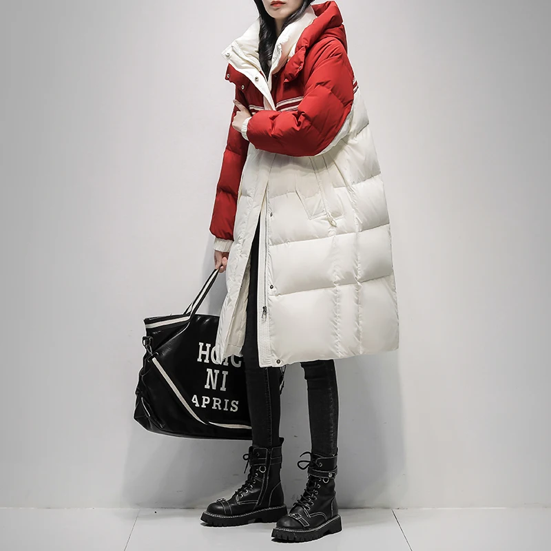 

2023 Winter New Puffer Hooded White Duck Down Jacket Women's Fashion Casual Loose Down Coats Female Long Parkas Overcoat