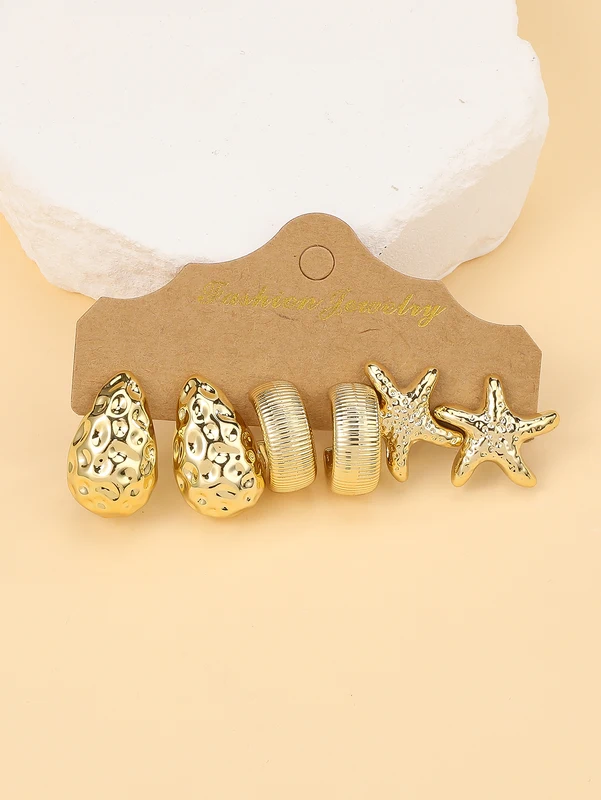 3PAIRS-6PAIRS/Set Fashionable &Golden Starfish, Seashell,