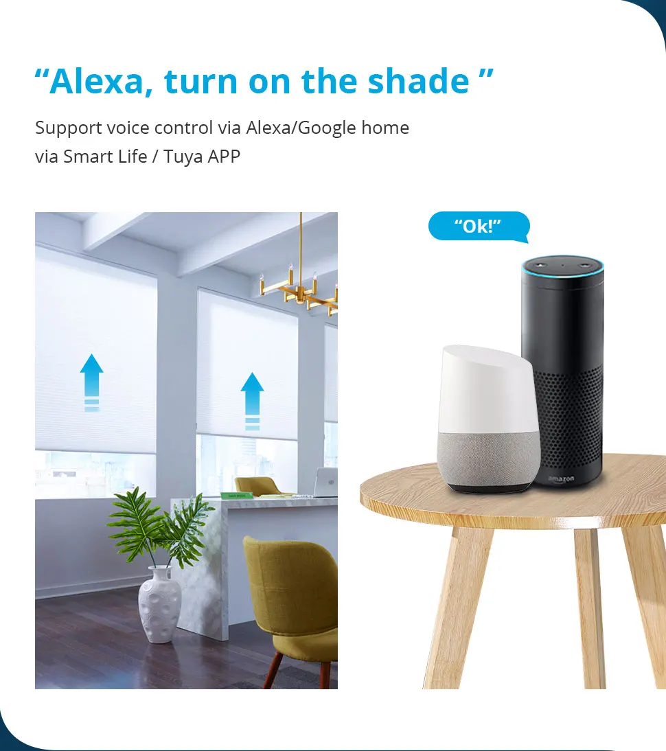 WiFi roller blind motor with Alexa and Google Home voice control