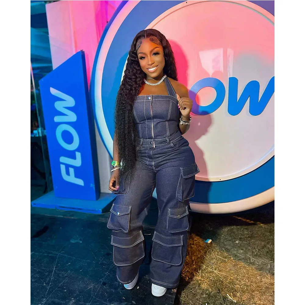 

Женский джинсовый комбинезон CINESSD, Свободный комбинезон из денима в спортивном стиле, с карманами, имитация джинсовой ткани, большие размеры, 2023