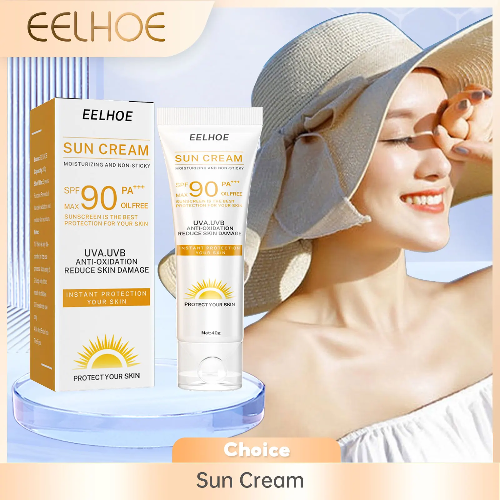 Facial Sunscreen Cream EELHOE Sun Cream Spf 90 UV Protection Outdoor Anti Oxidant Moisturizing Hydration Oil Control Skin Care Face Sun Block Cream 40g