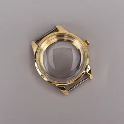 Elegant Stainless Steel Watch Case with Arched Glass and Transparent Back - Available in Silver, Gold, and Rose Gold Finishes - NH35 NH36 NH38 (Gold 33MM Case)