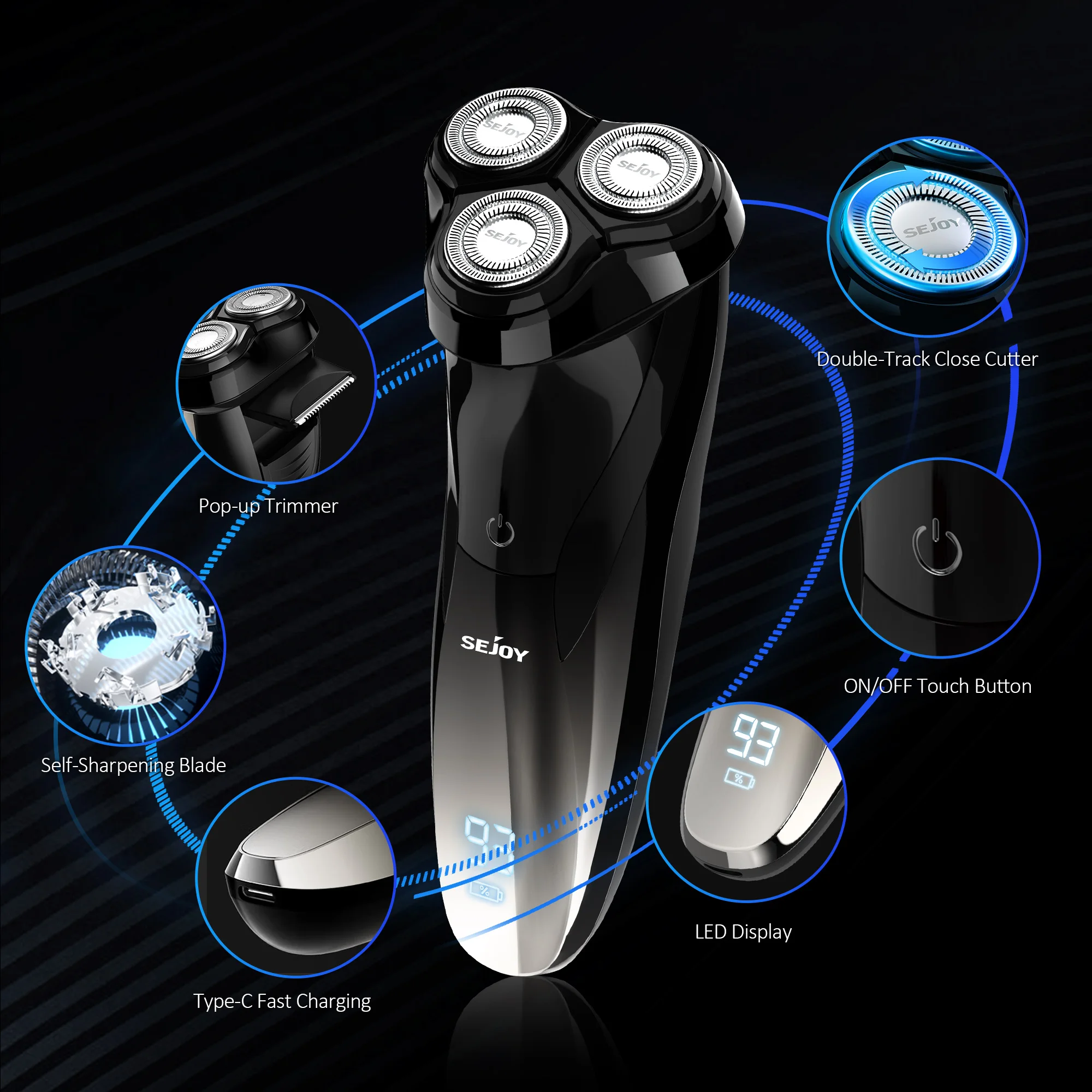 2 in 1 Electric Shaver 3D Men  Razor Beard Trimmer With LCD Display IPX7 Waterproof USB Rechargeable Electric Shaving Machine 5