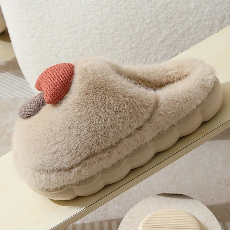 Soft Thick Bottom Fur Slippers Women Cute Mushroom Fluffy Cotton Slippers for Woman Non Slip Indoor Warm House Shoes Ladies