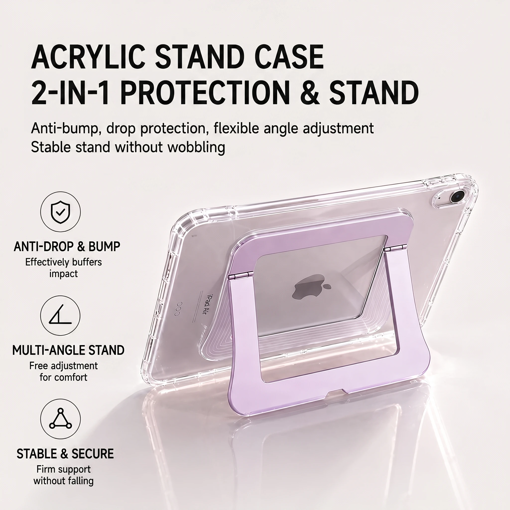 Acrylic Shockproof Stand Case with Multi-Angle Viewing and Magnetic Pencil Support