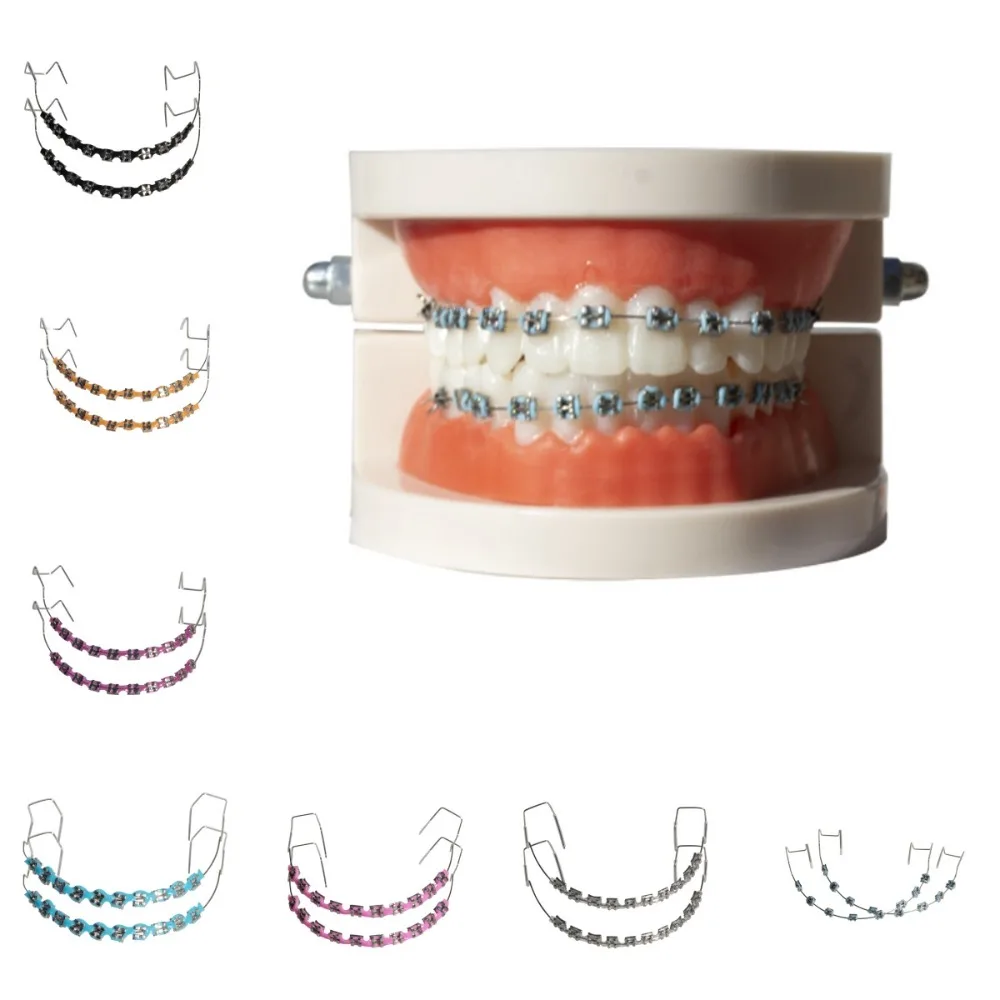 1 Pair Colorful Temporary Tooth Decoration Dental Decorations with Metal Wires Orthodontic Ligature Ties Braces Fake Brackets