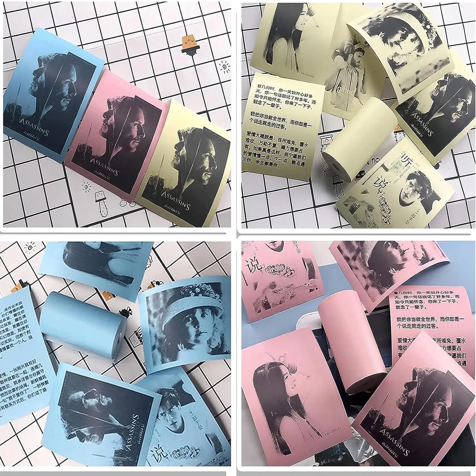 Printer Sticker Paper Thermal Paper Roll Printing Label Sticker 13 Rolls Mini Thermal Printer Paper 57 x 30 mm Colorful Mini Printing Paper Roll and Self-Adhesive
