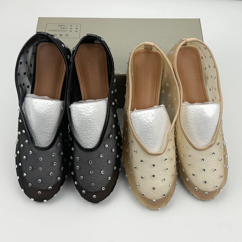 

Crystal Studded Women Ballet Flats Mesh Dance Flat Shoes Casual Driving Walking Loafers Espadrilles Ladies Slip-on Lazy Shoes