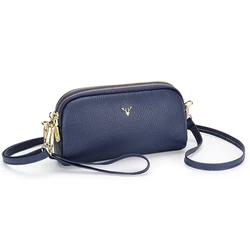 Elegant Double Zipper Leather Shoulder Handbag (Sapphire Blue)