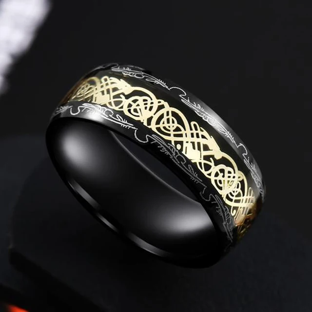 90693-bc4368.jpg Bague celtique en acier inoxydable pour homme, 21 couleurs, 8 mm, incrustation de dragon rouge, vert, noir, fibre de carbone, alliance, bijoux, taille 6-13