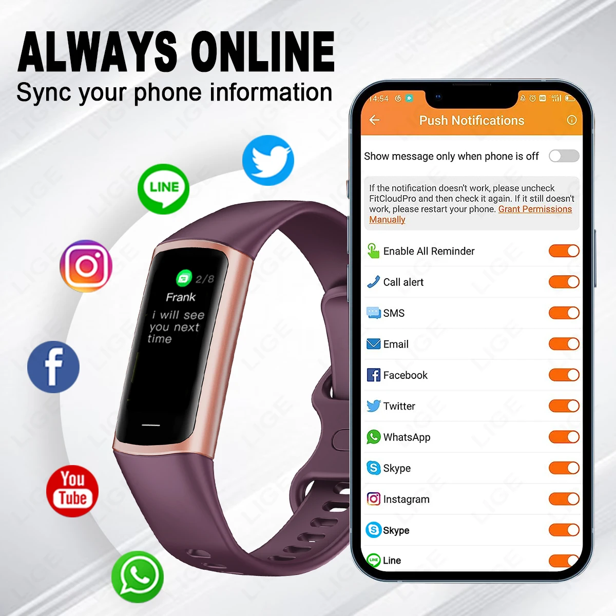 LIGE 1.1 인치 새로운 스포츠 스마트 밴드 피트니스 트래커 남자 여자 방수 연결 트래커 팔찌 Smartwatch For 안드로이드 ios