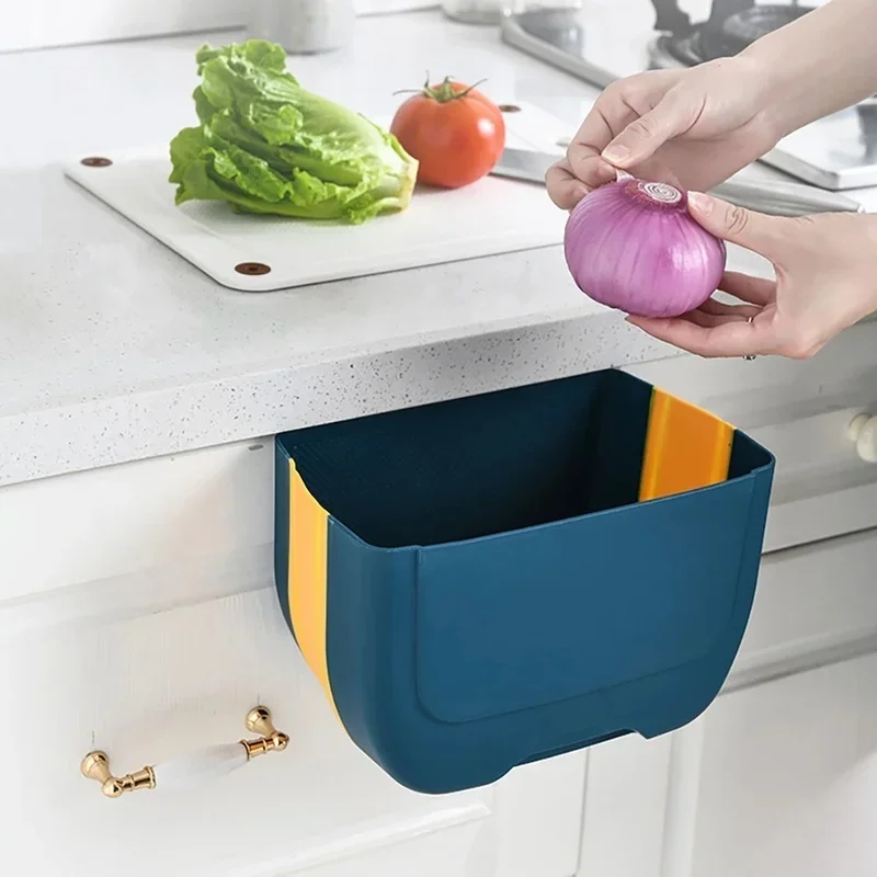 

Kitchen Foldable Trash Can Wall-mounted Household Plastic Hanging Debris Storage Bucket Multi-function Door Hanging Type