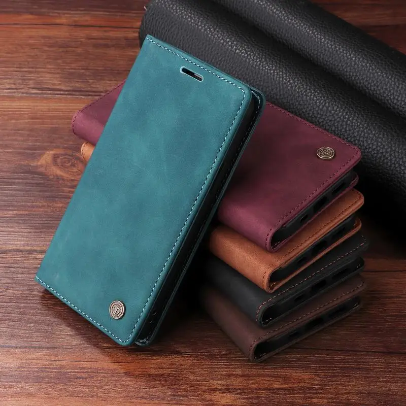 Matte Leather Flip Cover Wallet Case with Magnetic Retro Design