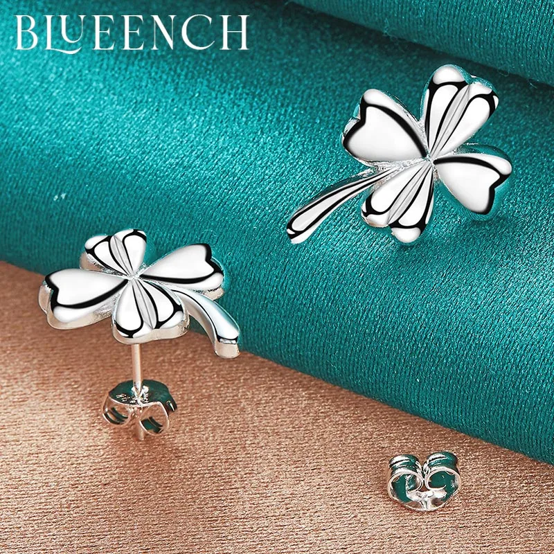 Blueench 925 Sterling Silver Leaf Simple Stud Earrings Earrings For Women  Wedding Party Charm Fashion Jewelry