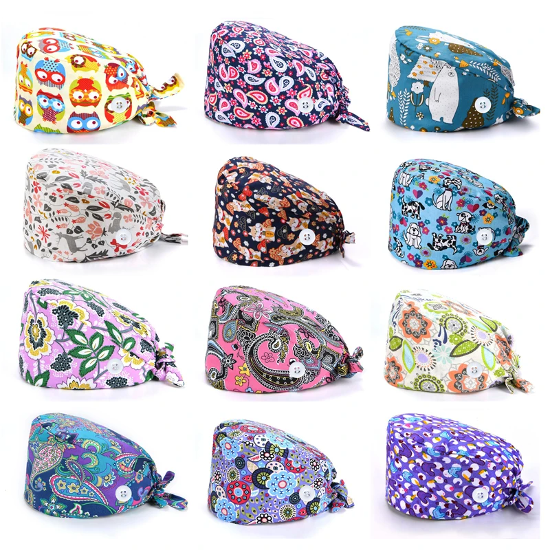 

Unisex Surgery Caps Doctor Nurse Hat Cotton Pharmacy Nursing Dentist Hats Pet Clinic Veterinary Room Surgicals Button Hat