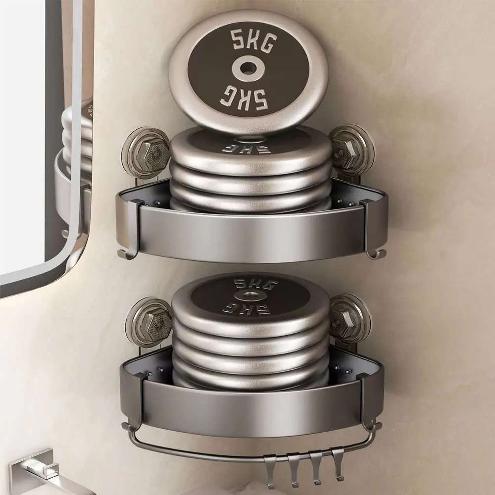Suction Cup Shelf For Bathroom Aluminum Shower Organizer Wall Corner Shelf Without Drilling Bathroom Accessories 4