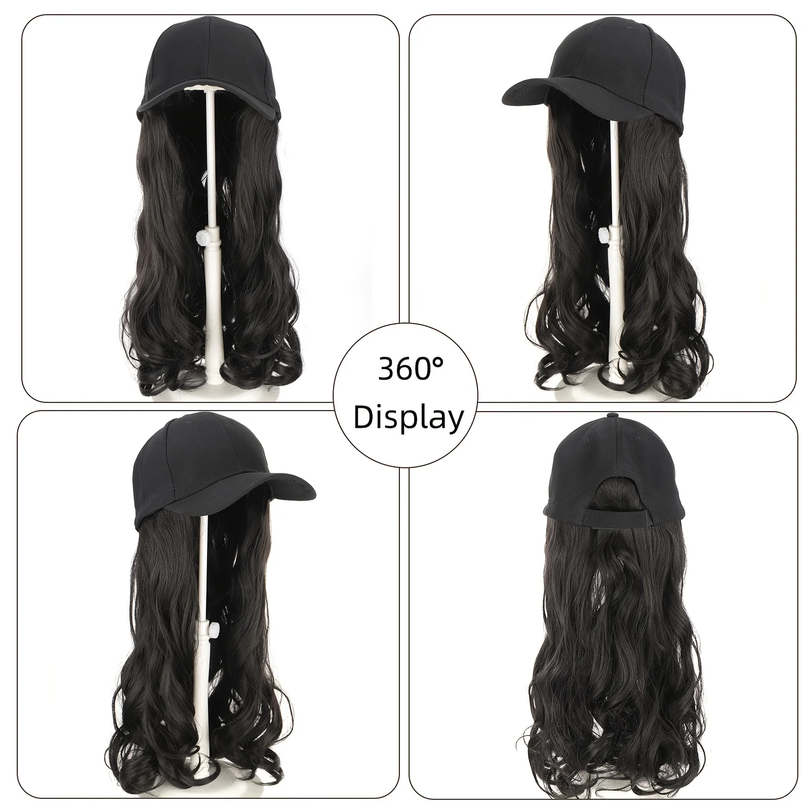 LUPU Synthetic long Curly Wavy Hair Extensions Baseball Wig Black Hat Wigs Cap With Hair Connect Cap Adjustable For Women Girls