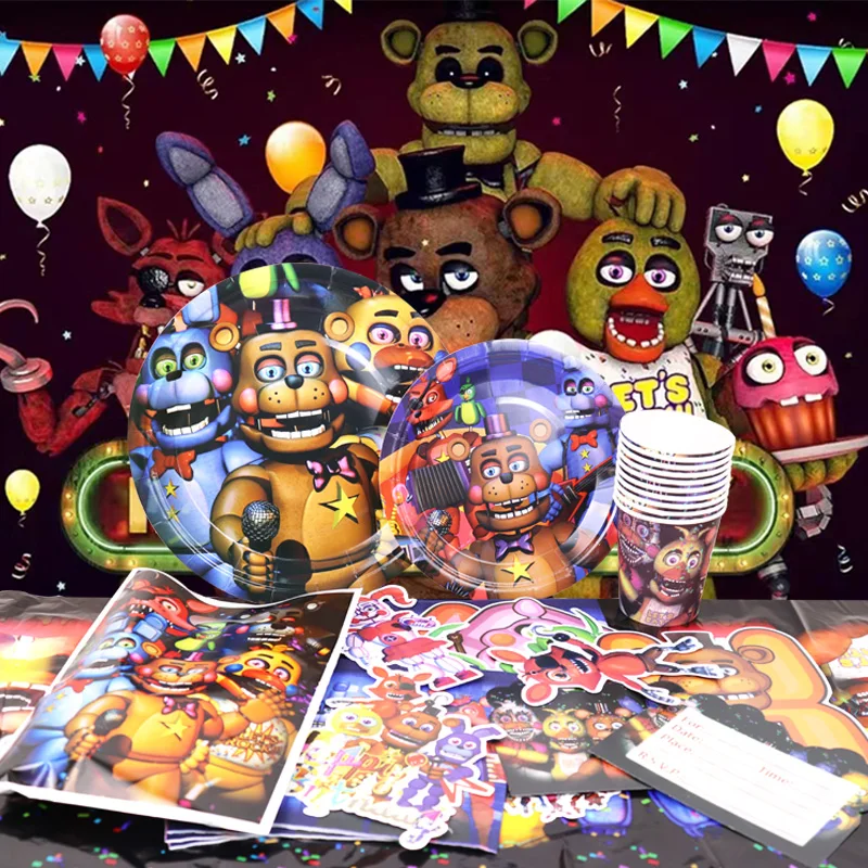 Five Nights at Freddy's Birthday Party Decoration Set - Themed Balloons, Tableware, and Banner