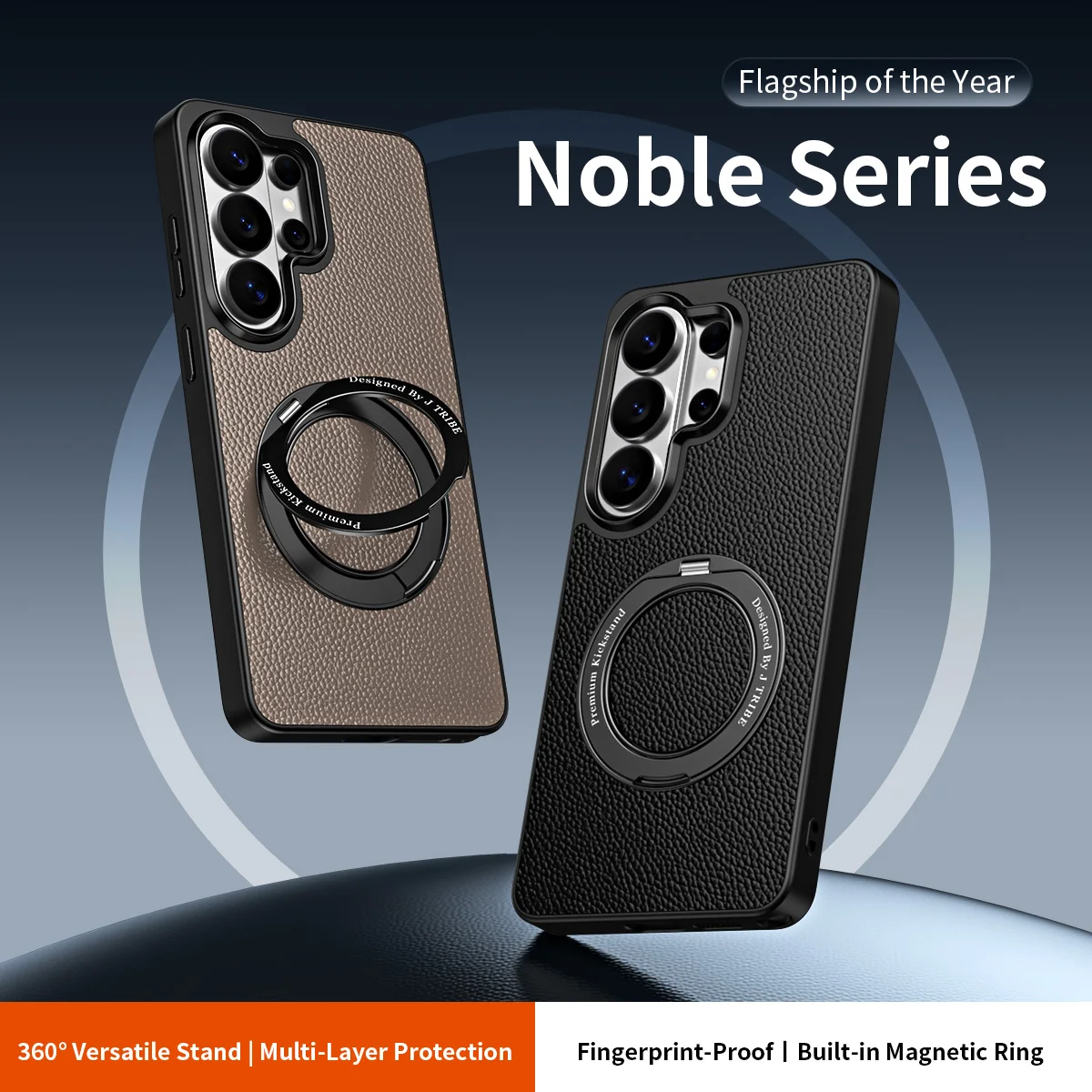 Magnetic 360° Rotating Stand Luxury Leather Phone Case with Wireless Charging