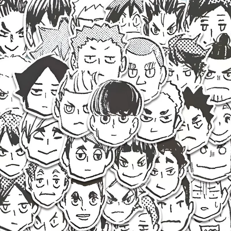 

Стикеры Аниме Haikyuu Q Version, черно-белые Стикеры с героями мультфильмов Shoyo Hinata Atsumu Miya osсаму, стильный манга, декор для журнала, Канцтовары