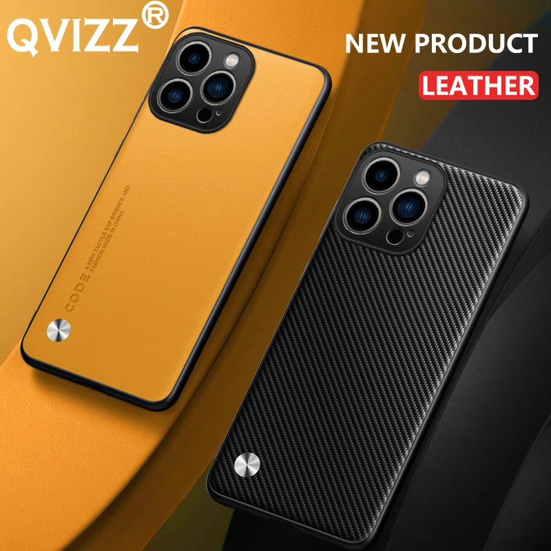 Étui en cuir pour iPhone 16 15 14 Pro Max Plus 13 12 11 Pro Max XS XR 8 7 Plus SE2 2022 Housse de téléphone rigide en silicone et fibre de carbone_voghion.com