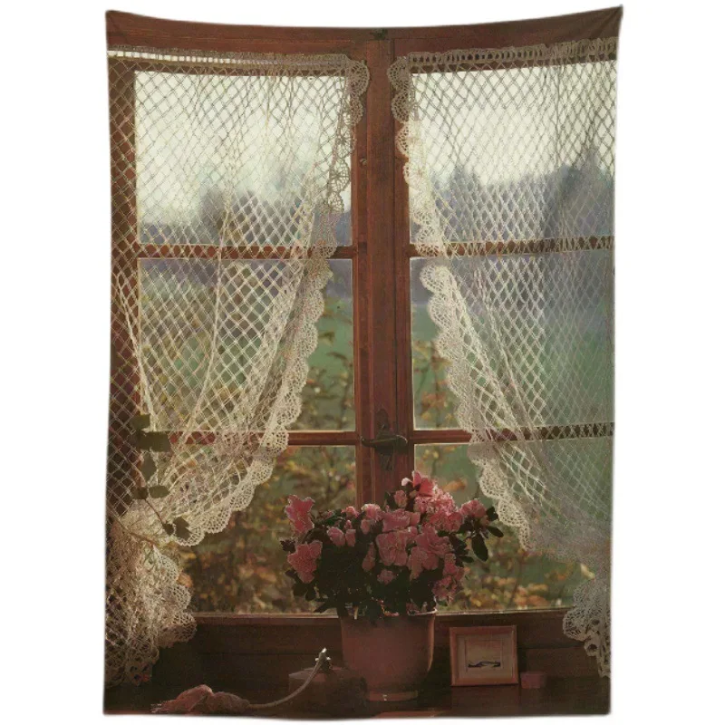 

Tapestry American Rustic Vintage Window Tapestry Wall Hanging Scenic Backdrop Decor Room Bedroom Wall Home Decor Tapestry