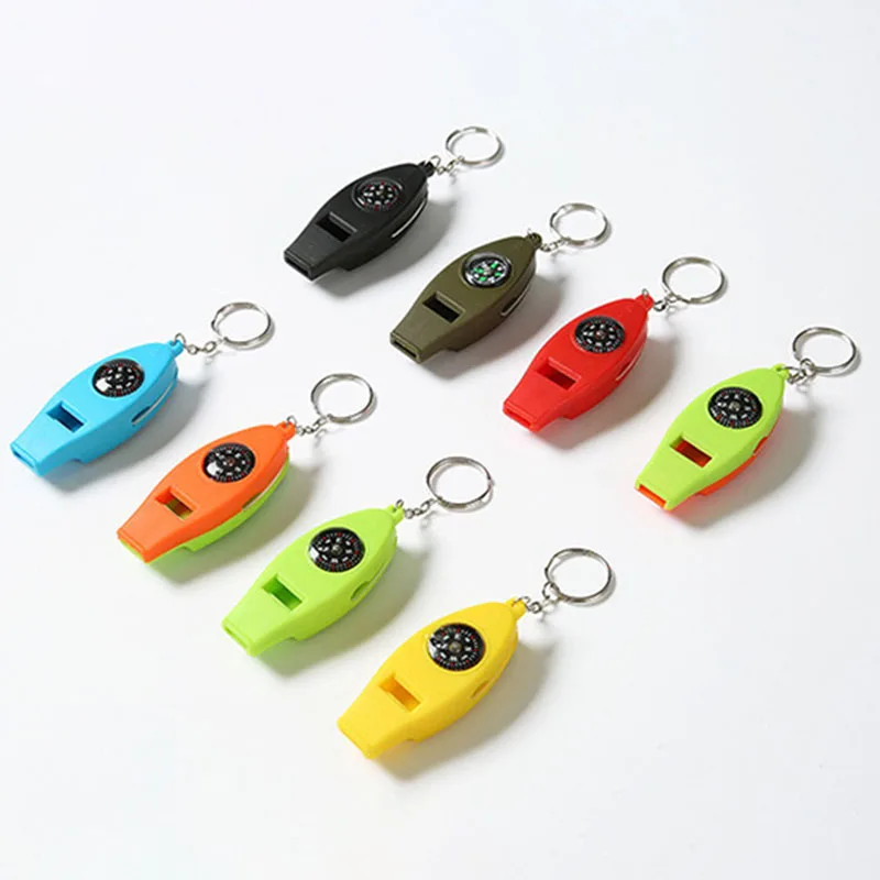 Multifunction Whistle Compass Magnifier Thermometer Loud Sound Keychain 4 In 1 Hiking Whistle Outdoor Emergency Survival Tools