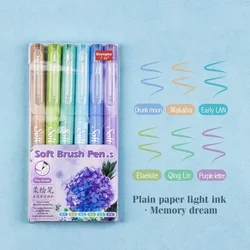 Set of 6 Soft Brush Tip Markers for Art and Calligraphy - Assorted Colors (Summer set)