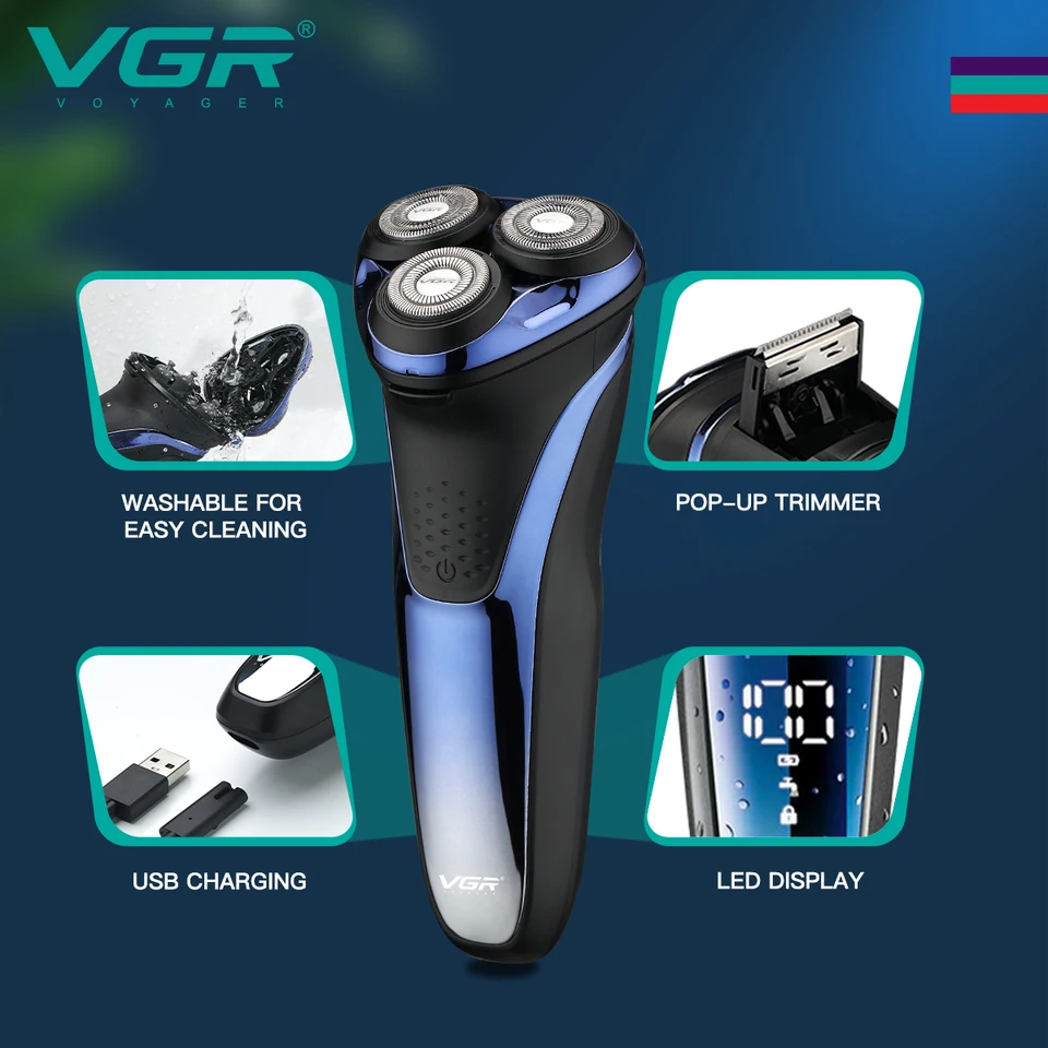 VGR Professioneel Scheerapparaat Waterdichte Baardtrimmer Rotatie 3D Zwevend Scheerapparaat Oplaadbaar Elektrisch Voor Mannen V-306_voghion.com