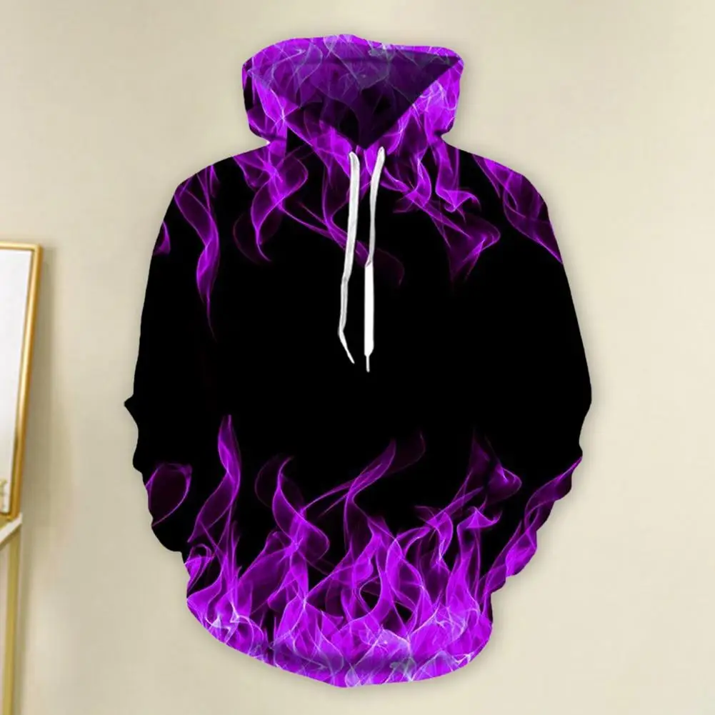 

Men Hoodie Stylish Unisex Flame Print Hoodie Warm Loose-fit Pullover for Fall/winter Couple Halloween Outfit