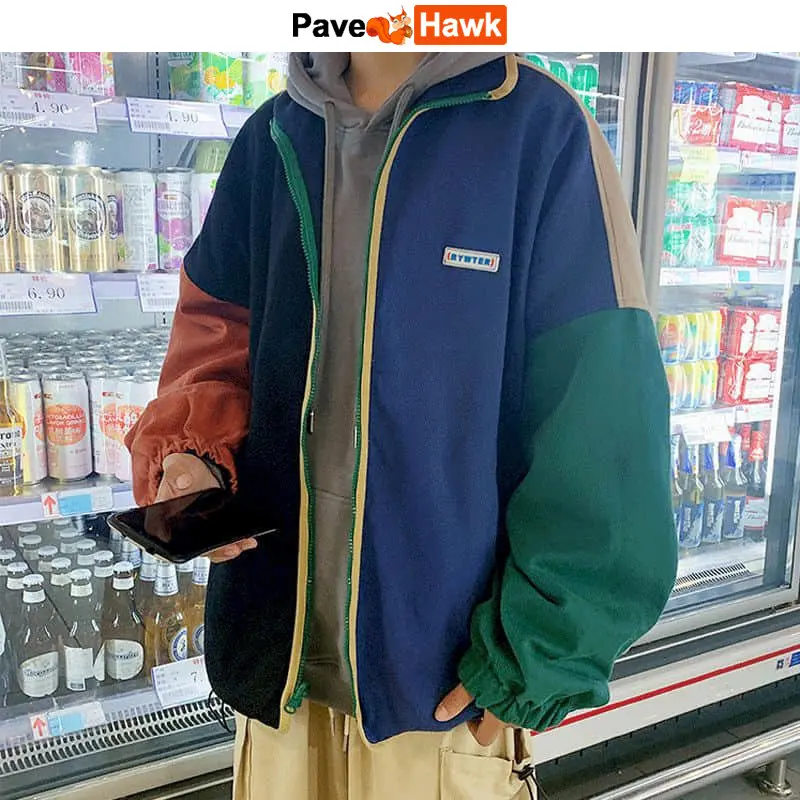 

Double-sided Varsity Jacket Men Women Color Block Street College Coat Stand Collar Spring Autumn Casual Japanese Harajuku Jacket