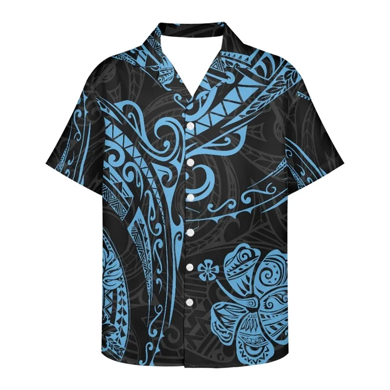 thumbnail image 1 of Camisas de playa tribales polinesias para hombre, camisetas hawaianas casuales de manga corta con botones y estampado 3D, camisetas de gran tamaño para hombre, 1 of 5