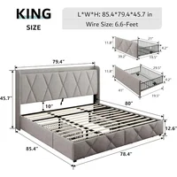 King Bed Frame with 4 Storage Drawers with Charging Station, Modern Wingback Storage Headboard, Platform Bed Frame 2