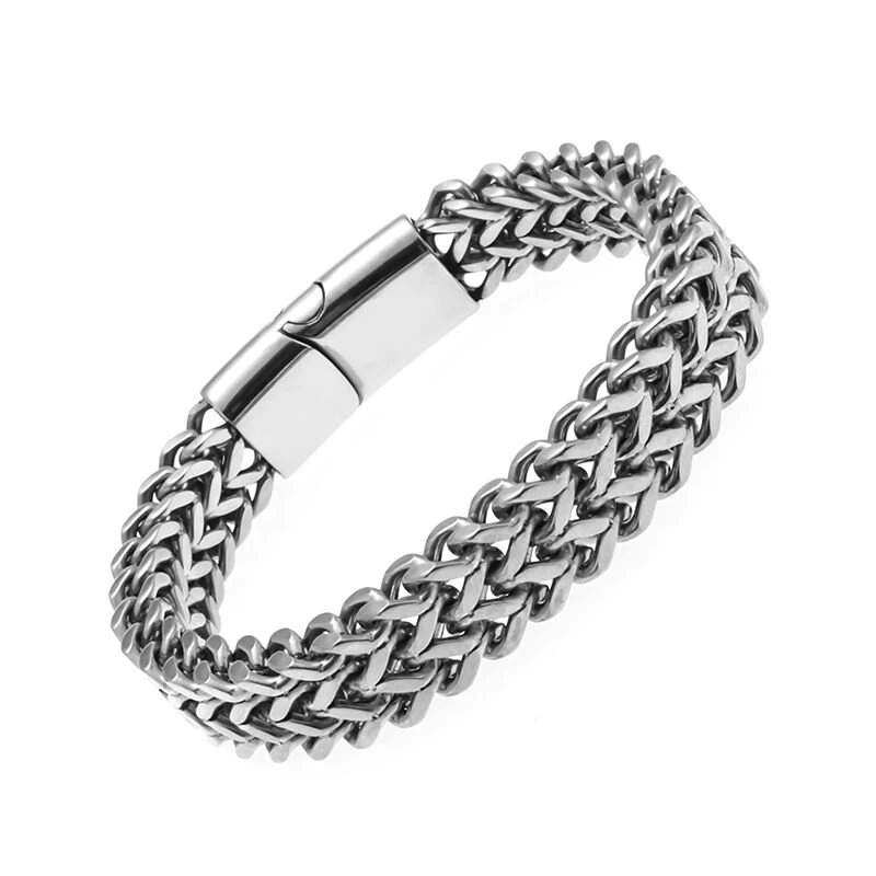 Pulsera de lujo de acero inoxidable para hombre, brazalete de cadena de Color plateado, cierre magnético Metal|Brazaletes de cadena y - AliExpress