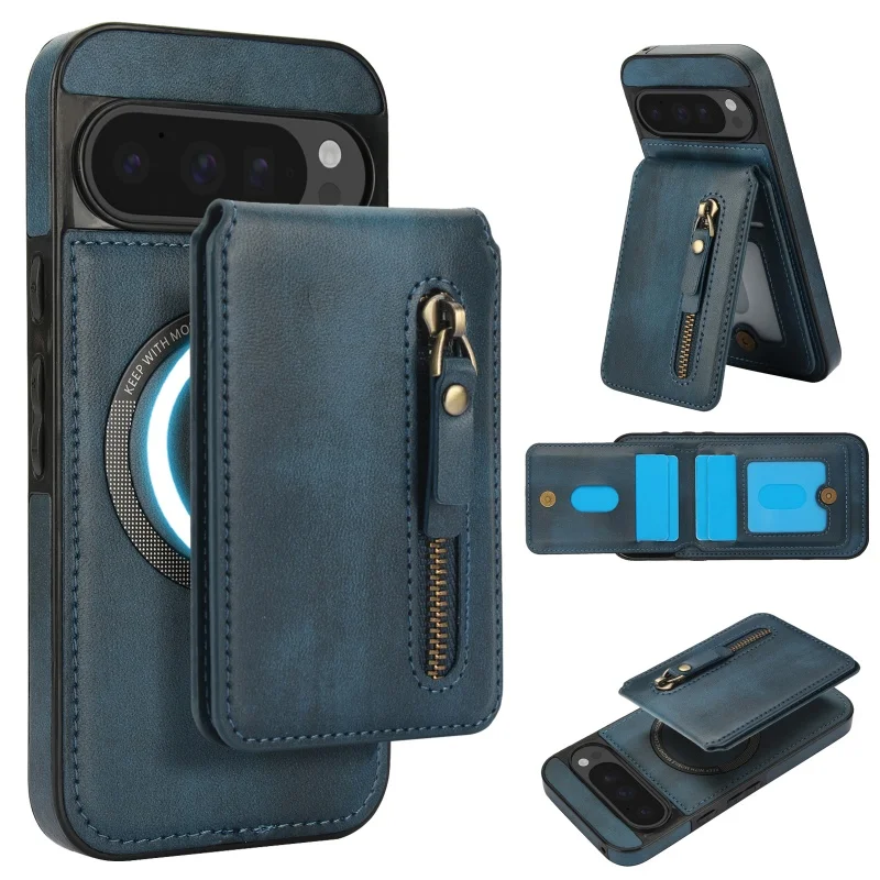 Magnetic Leather Wallet Phone Case with Detachable Card Slot Cover