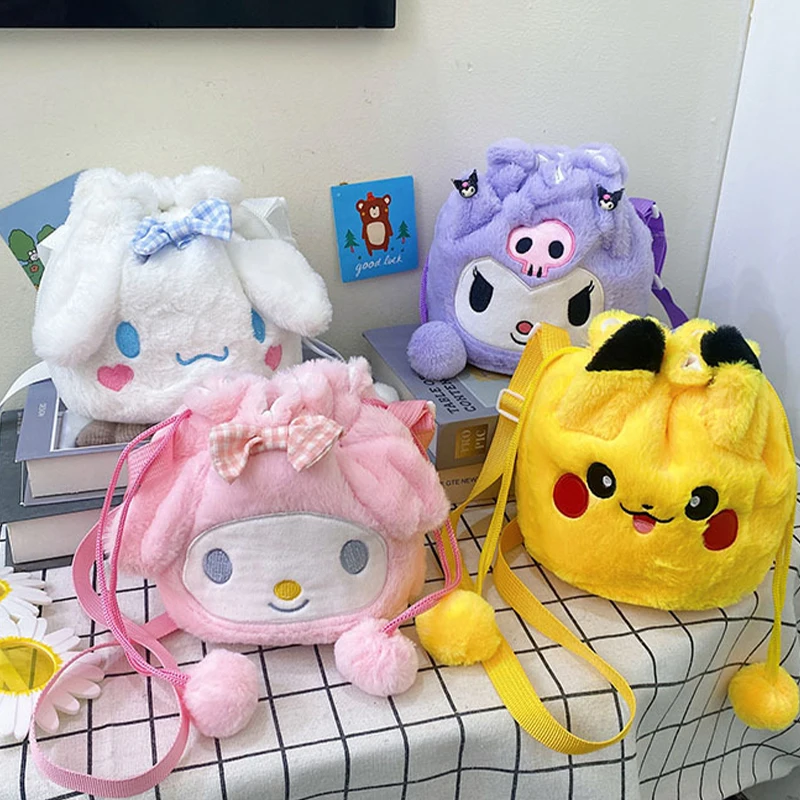 

Сумка на плечо Sanrio плюшевая, мультяшный аниме Kuromi, Портативная сумка на шнурке, плюшевая игрушка «Моя Мелодия», диагональная искусственная Сумочка, подарок