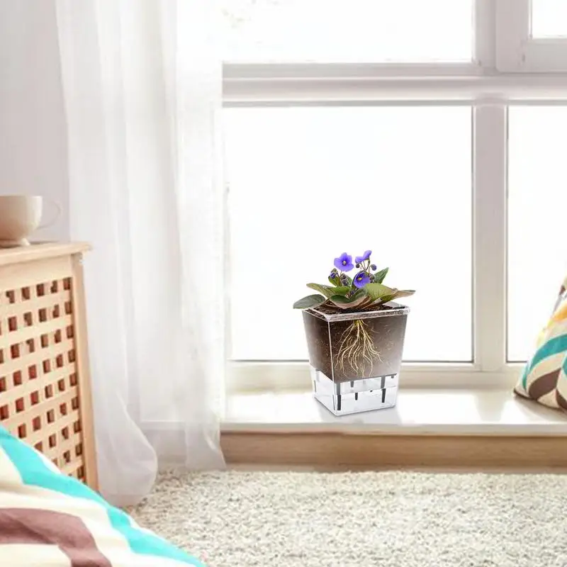 Self Watering Pots Lazy Hydroponic Flower Pot Automatic Water-Absorbing Flowerpot Transparent Double Layer Self Watering Planter, flower pot,hydroponic flower pot,plant pot
