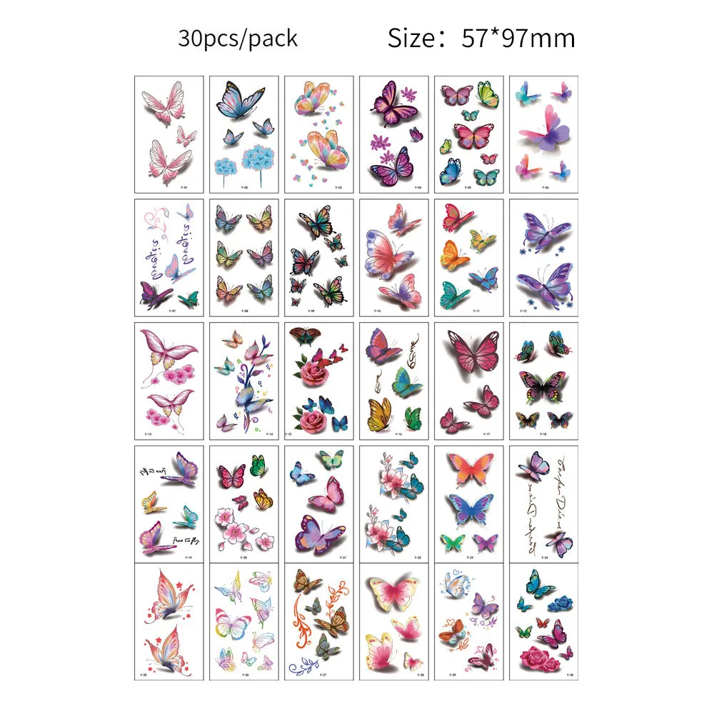 Tattoo Sticker 30 Sheets Colorful Butterfly Temporary Tattoo Stickers Black Cartoon for Arm Body