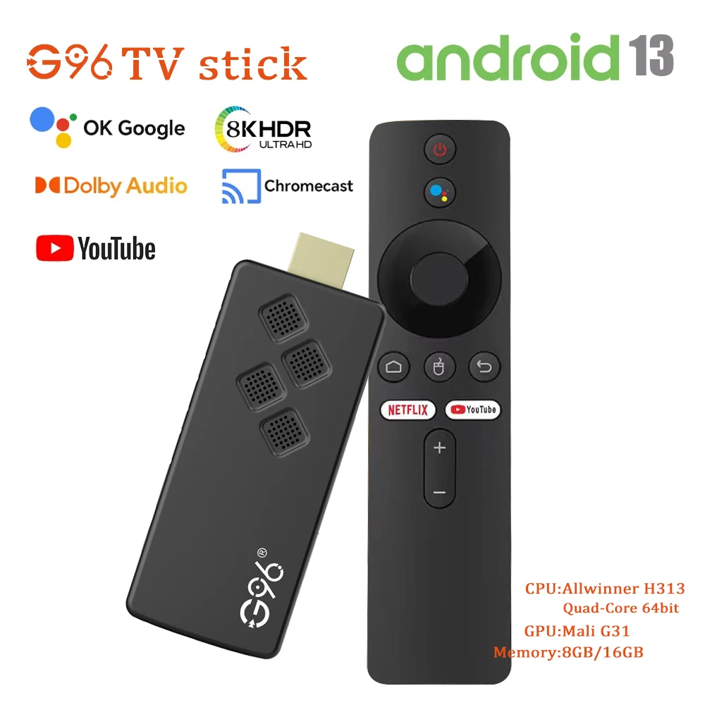 TV Stick Global Version ATV android 13.0 8k smart TV Stick voice control Dual 2.5G5G Wifi Multi Language 2GB RAM 16GB ROM Portable stick