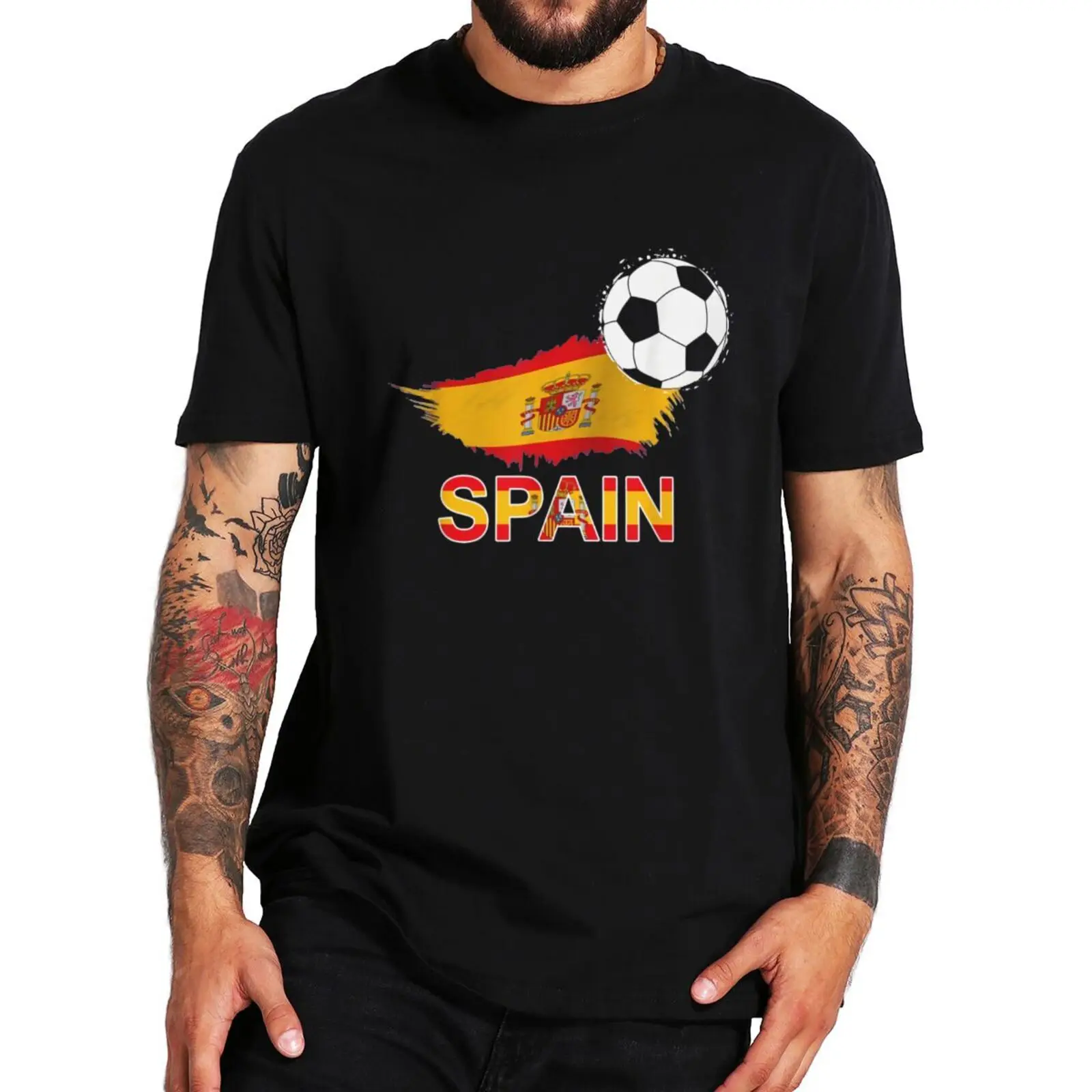

Spain Flag Football Fans T Shirt Spanish Soccer Team Supporter Español Camiseta 100% Cotton EU Size Short Sleeve Classic T-Shirt