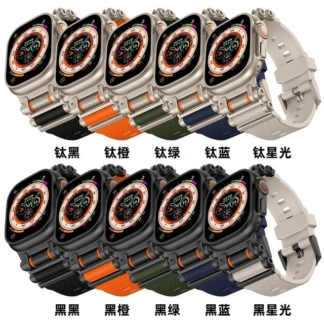 Rubber Sports Strap for Apple Watch Ultra 2 49mm Series 10 46mm Silicone Metal Bracelet for iWatch 9 8 7 6 5 4 SE 44MM 45MM Band 6