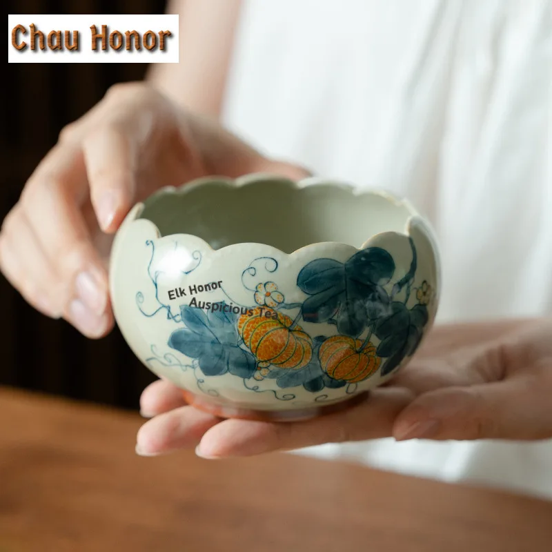 330ml Hand-painted Pumpkin Jianshui Aesthetic Washing Cup Bowl Tea Residue Bucket Fruit Bowl Basin Household Chaxi Ornaments