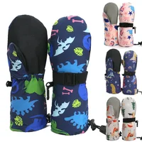2024 New Children's Ski Mittens Cartoon Dinosaur Printed Waterproof Non-slip Gloves Outdoor Plus Velvet Padded Warm Mittens 1-7T 1