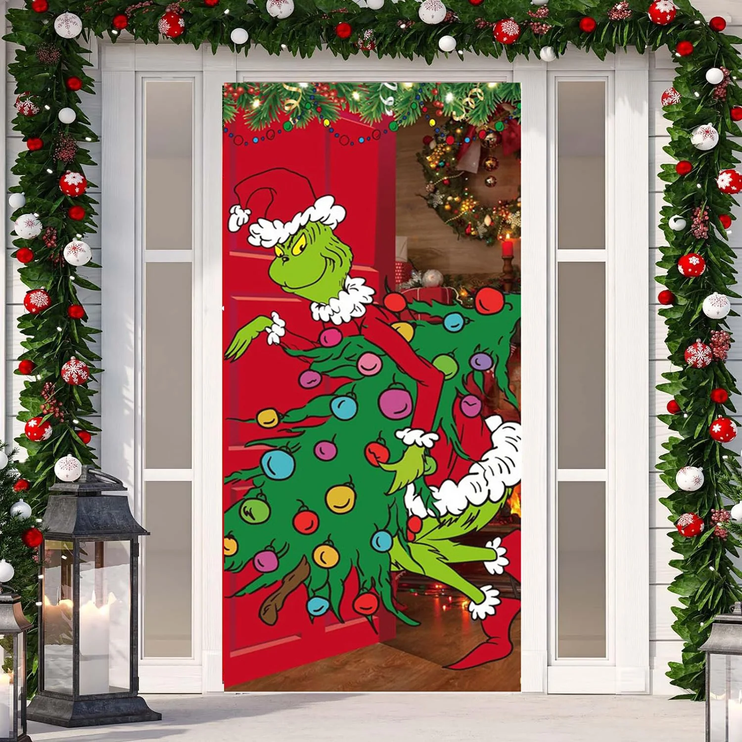 Door Cover Decoration 90 * 180cm monster Thief Shaped Christmas Door Cover and Banner Decoration Christmas Party