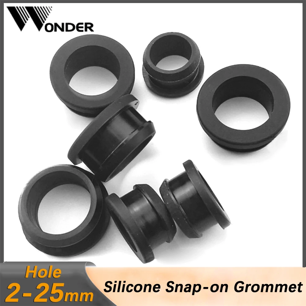 Silicone Rubber Snap-on Grommet Hole Plugs End Caps Bung Wire Cable Protect Bush O-ring Gaskets Sealed Washer Black