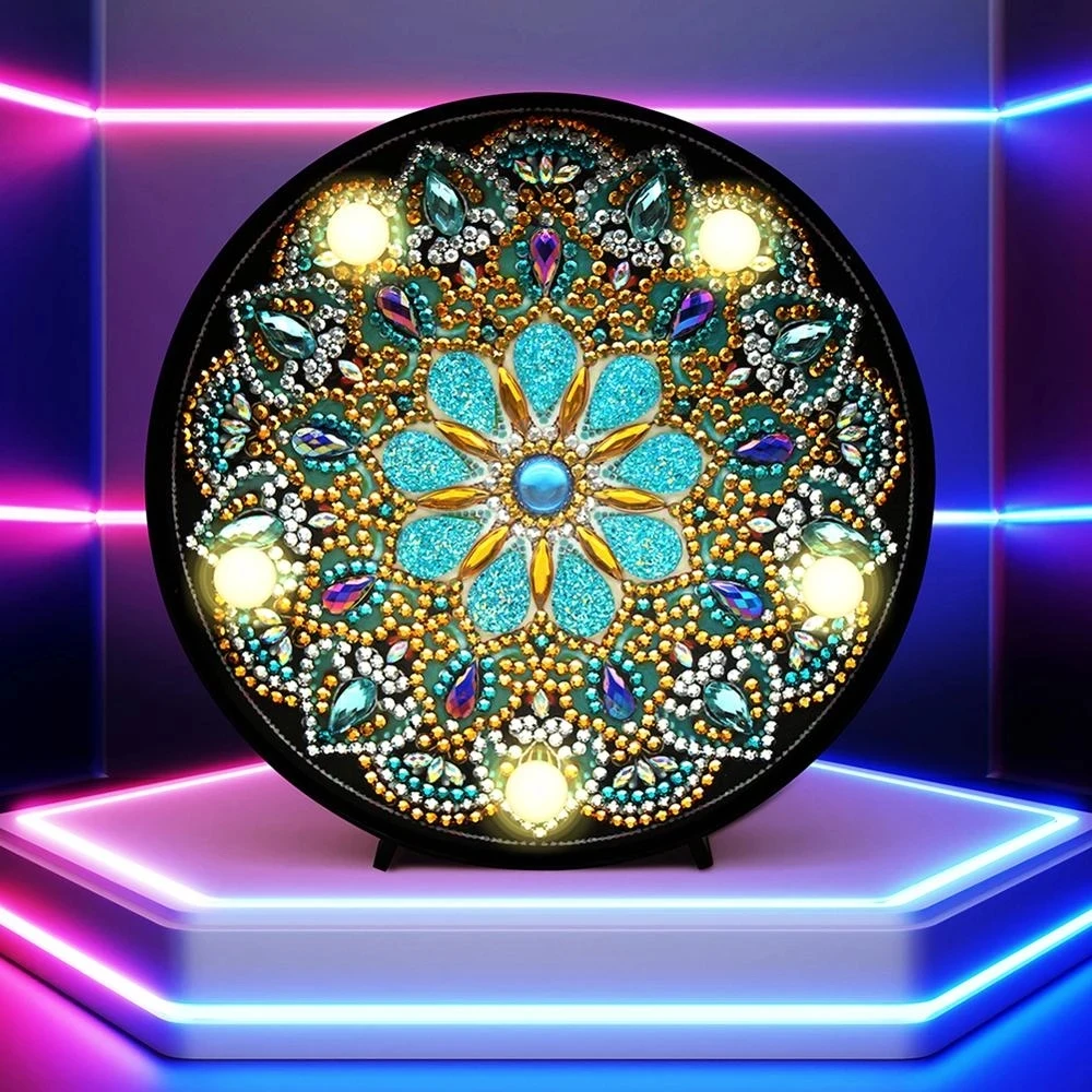 DIY Mandala Alien Diamond Painted LED Night Light Diamond Mosaic Painted Round Light Bedroom Decoration Christmas Gift diamond painting