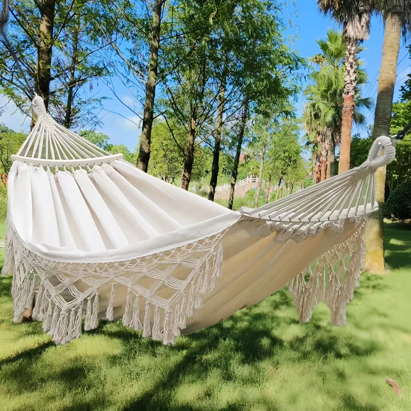 1PC Outdoor Camping High Load Bearing Hammock Tassel Canvas Garden Swing Chair Hanging Bed Foldable Out/Indoor Hanging Hammock camping hammock outdoor hammock swing hammock swing chair