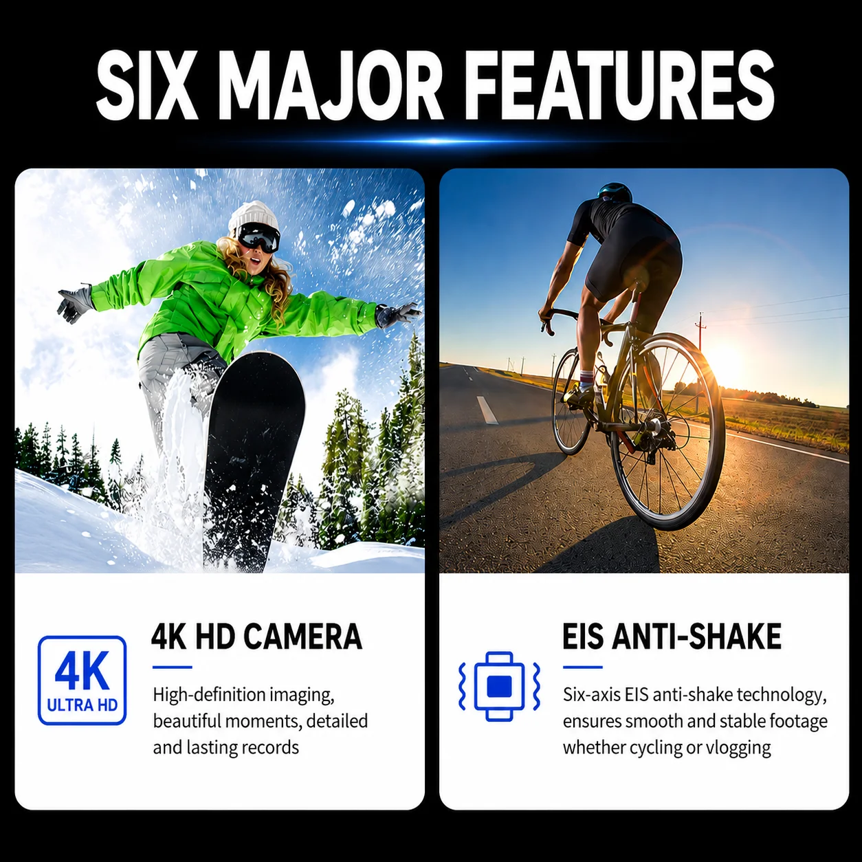 AT-M103DR 4K HD 액션 카메라 20MP 30FPS EIS 안정화 기능 WiFi 스포츠 카메라 350 ° 회전 렌즈 1.5인치 IPS 스크린 브이로그 캠코더
