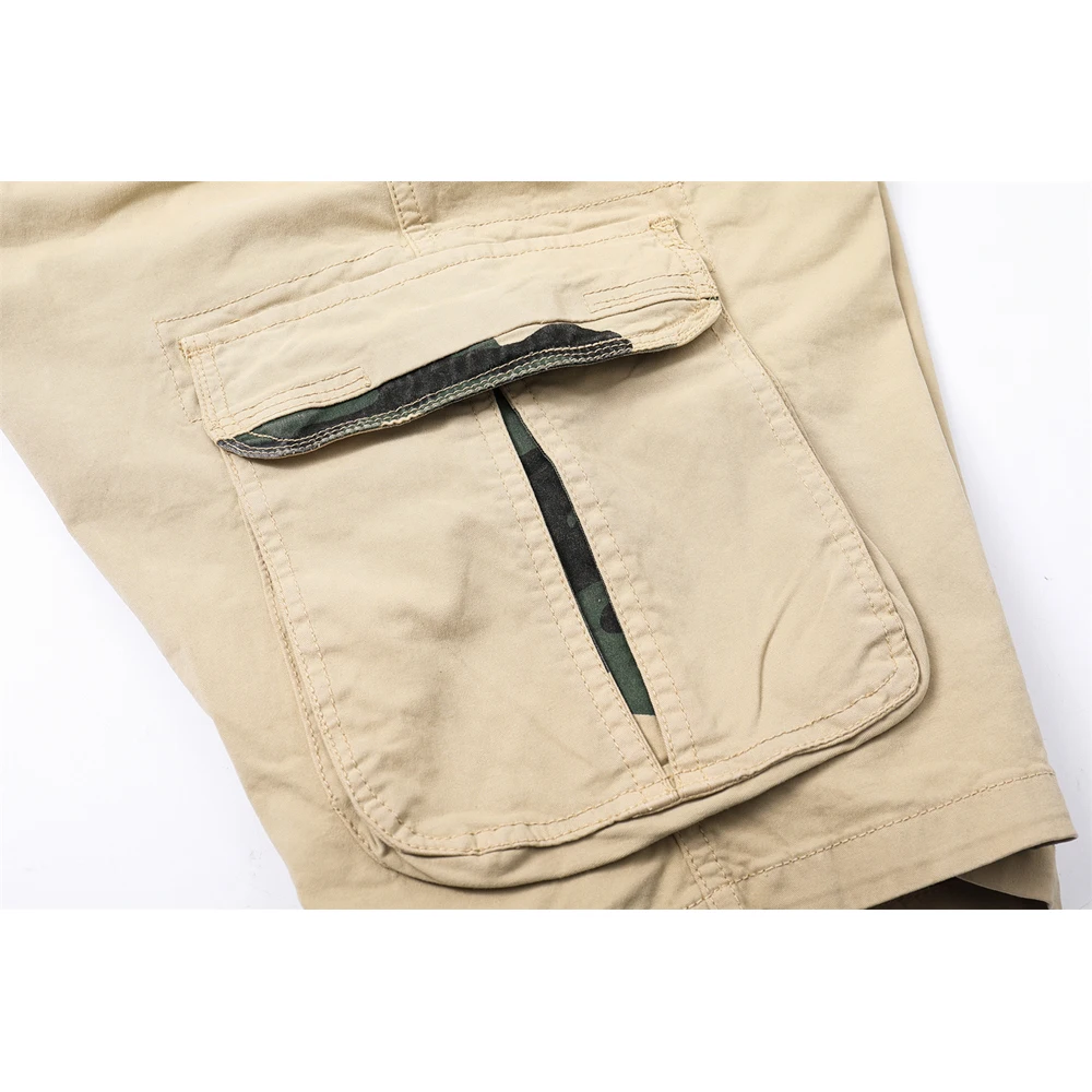 Summer Multi Pockets Cargo Shorts Men Relaxed Fit Cotton Tactical Cargo Shorts Black Camouflage Military Hiking Shorts